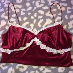 Shein White Laced Red Cropped Tank Top